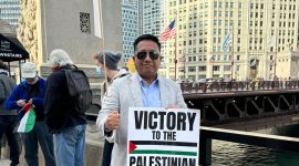 Presdir Wiraraja Indonesia sekaligus Ketum Saudagar Madura Akhmad Ma'ruf Maula saat ikut aksi bela Palestina di Amerika beberapa waktu lalu.