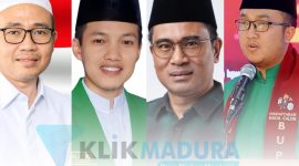 Dari kiri: Calon Bupati Sampang KH. Muhammad bin Muafi Zaini, Calon Bupati Sumenep KH. Ali Fikri, Calon Bupati Bangkalan Mathur Husyairi, Calon Bupati Pamekasan KH. Muhammad Baqir Aminatullah. (DOK. KLIK MADURA)