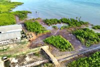 Foto udara lahan mangrove yang dibabat di Desa Ambat, Kecamatan Tlanakan, Kabupaten Pamekasan.