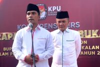 Bupati dan Wabup Bangkalan terpilih Lukman Hakim dan Moch. Fauzan Jakfar saat jumpa pers. (KLIKMADURA)