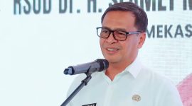 Pj Bupati Pamekasan Masrukin saat menghadiri kegiatan di RSUD Slamet Martodirdjo Pamekasan. 