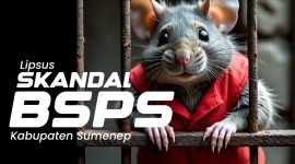 Karikatur lipsus dugaan korupsi BSPS Kabupaten Sumenep. (Sumber gambar: META AI yang disempurnakan)