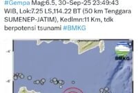 Tangkapan layar rilis Badan Meteorologi, Klimatologi, dan Geofisika (BMKG).