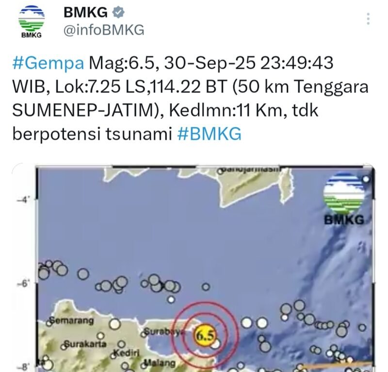 Tangkapan layar rilis Badan Meteorologi, Klimatologi, dan Geofisika (BMKG).
