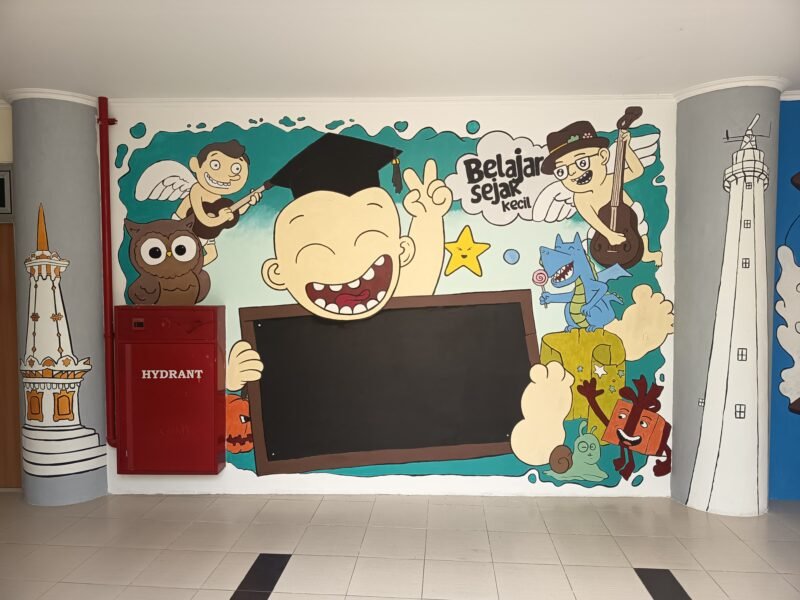 Mural karya mahasiswa Ilmu Komunikasi UTM menjadi simbol kreativitas generasi muda di tengah perkembangan teknologi AI (ISTIMEWA).