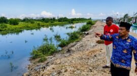 Kepala Dinas Perikanan Pamekasan, Abdul Fata saat menunjukkan lokasi pengambilan sampel air untuk dilakukan uji laboratorium. (KLIKMADURA)