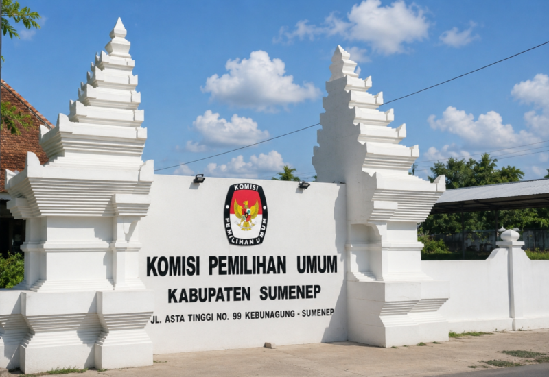 Ilustrasi papan nama Kantor KPU Sumenep. Foto ini buatan AI. (KLIKMADURA)