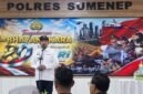 Bupati Sumenep Achmad Fauzi Wongsojudo menyampaikan sambutan saat menghadiri peringatan HUT Bhayangkara ke-80 di Mapolres Sumenep, Rabu (1/7/2026).