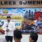 Bupati Sumenep Achmad Fauzi Wongsojudo menyampaikan sambutan saat menghadiri peringatan HUT Bhayangkara ke-80 di Mapolres Sumenep, Rabu (1/7/2026).