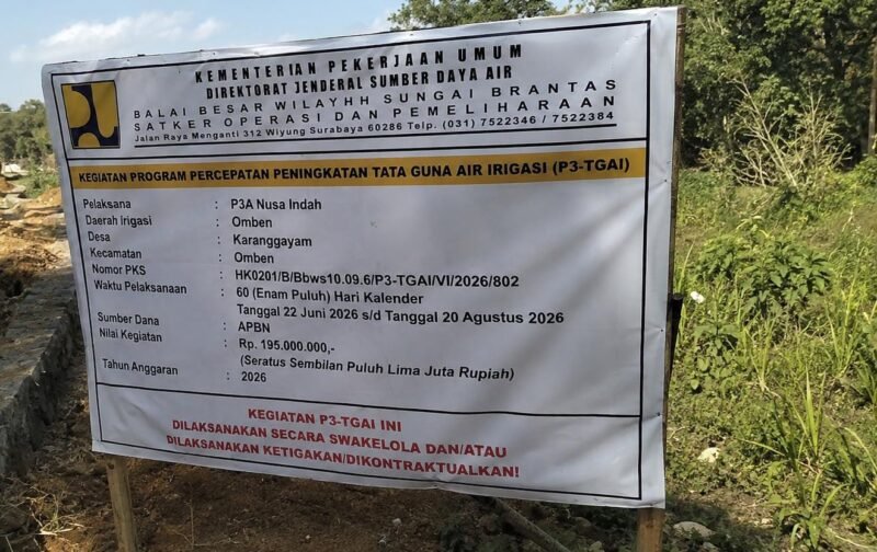 Papan nama Program Percepatan Peningkatan Tata Guna Air Irigasi (P3-TGAI) di Kabupaten Sampang. (KLIKMADURA)