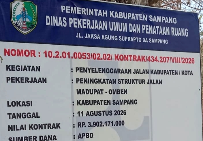 Papan informasi Proyek Jalan Madupat–Omben. (KLIKMADURA)