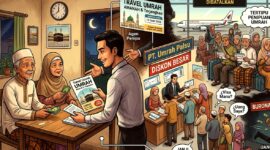 Ilustrasi penipuan umrah. (Meta AI)