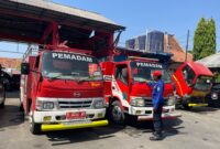 Petugas damkar mengecek kondisi armada pemadam kebakaran, Senin (19/10/2026). (LAILIYATUN NURIYAH/KLIK MADURA)