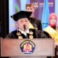 Rektor Universitas Madura, Dr. Drs. EC. H. Gazali, M.M., saat menyampaikan pidato pada Wisuda ke-37 di Ballroom Hotel Odaita, Pamekasan. (KLIKMADURA)